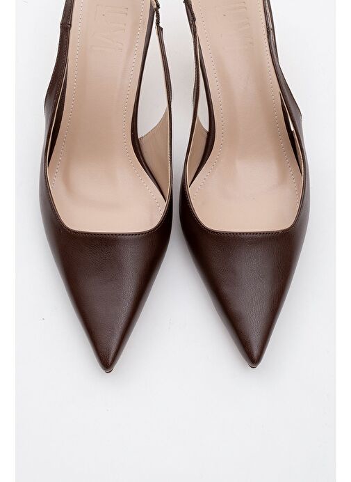 MARTEN Kahve Cilt Kadın Sivri Burun Arkası Açık İnce Topuklu Ayakkabı - Görsel 3
