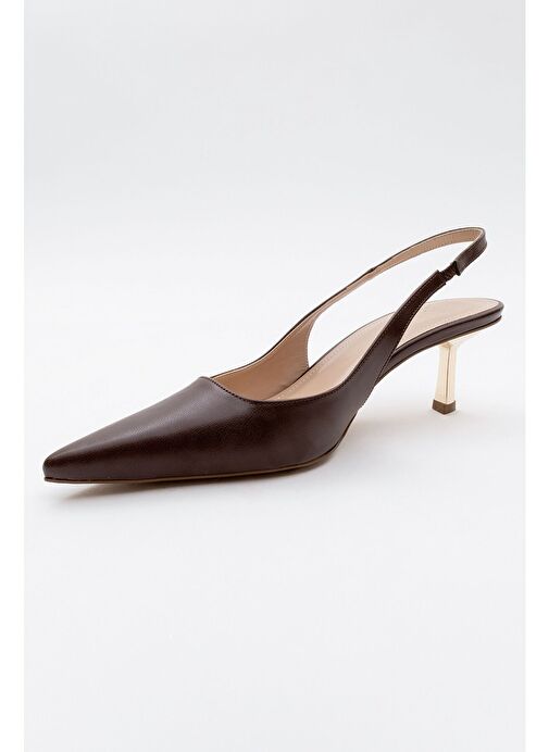 MARTEN Kahve Cilt Kadın Sivri Burun Arkası Açık İnce Topuklu Ayakkabı - Görsel 4