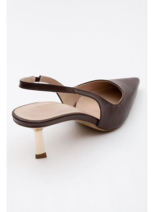MARTEN Kahve Cilt Kadın Sivri Burun Arkası Açık İnce Topuklu Ayakkabı - Görsel 5