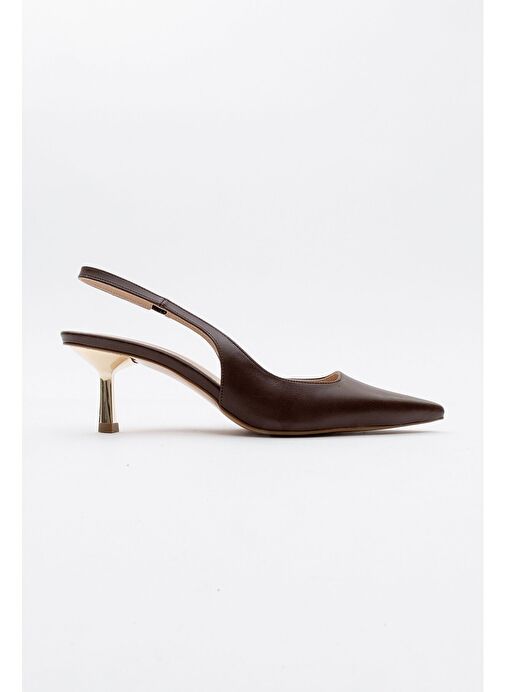 MARTEN Kahve Cilt Kadın Sivri Burun Arkası Açık İnce Topuklu Ayakkabı - Görsel 6