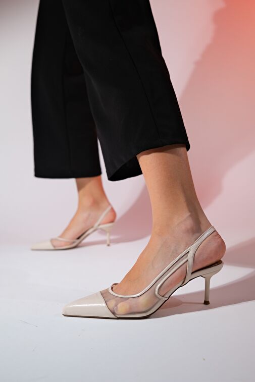 RAVENNA Bej Kadın Sivri Burun Arkası Açık İnce Topuklu Ayakkabı - Görsel 4