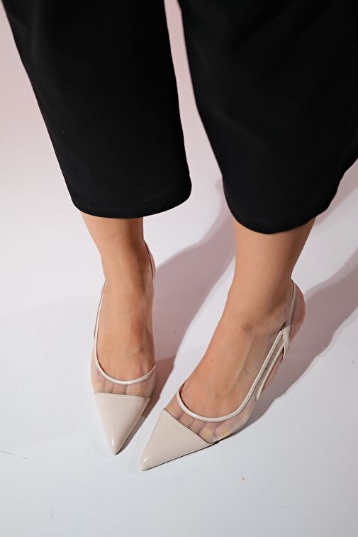 RAVENNA Bej Kadın Sivri Burun Arkası Açık İnce Topuklu Ayakkabı - Görsel 5