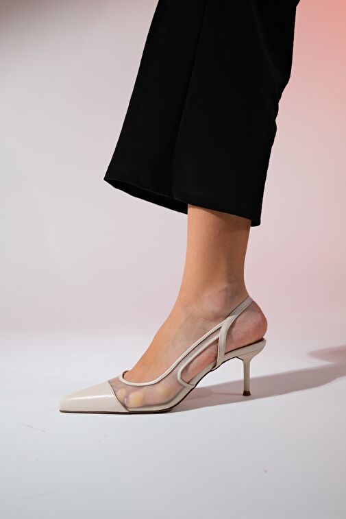 RAVENNA Bej Kadın Sivri Burun Arkası Açık İnce Topuklu Ayakkabı - Görsel 6