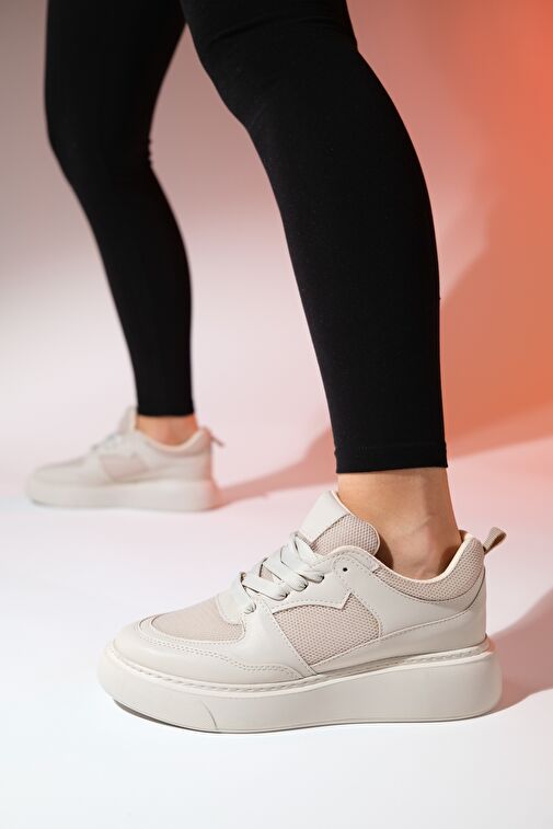 PURE Bej Cilt Kadın Spor Ayakkabı - Görsel 4