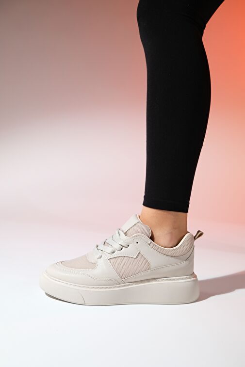 PURE Bej Cilt Kadın Spor Ayakkabı - Görsel 5