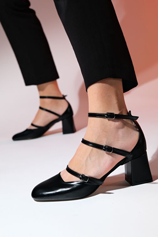 BEIN Siyah Cilt Kadın Kalın Topuklu Ayakkabı - Görsel 2