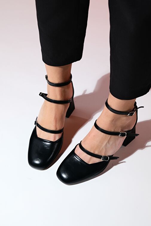 BEIN Siyah Cilt Kadın Kalın Topuklu Ayakkabı - Görsel 3