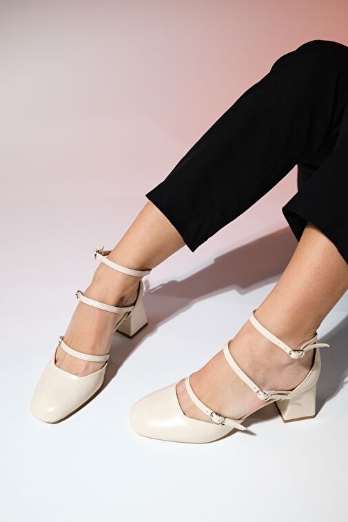 BEIN Bej Cilt Kadın Kalın Topuklu Ayakkabı - Görsel 3