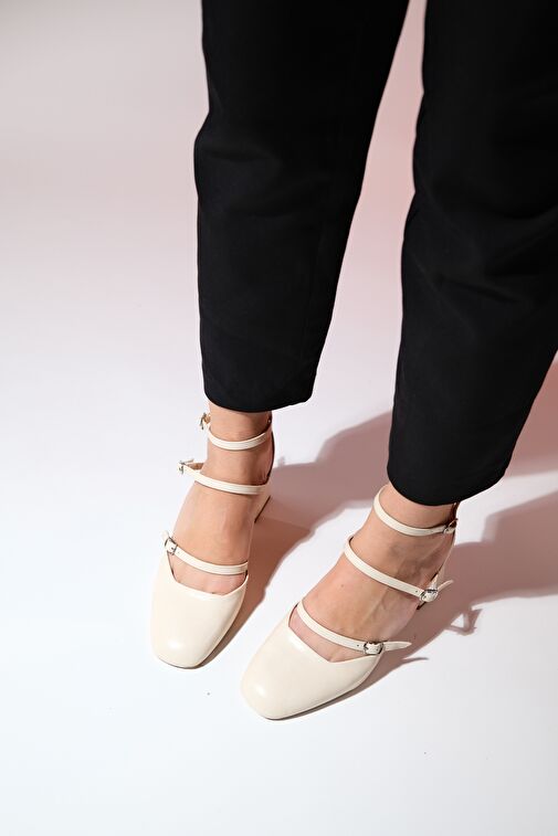 BEIN Bej Cilt Kadın Kalın Topuklu Ayakkabı - Görsel 7