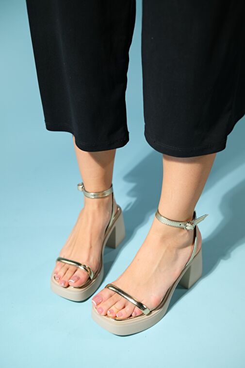 CERMEN Altın Kadın Platform Topuklu Sandalet - Görsel 6