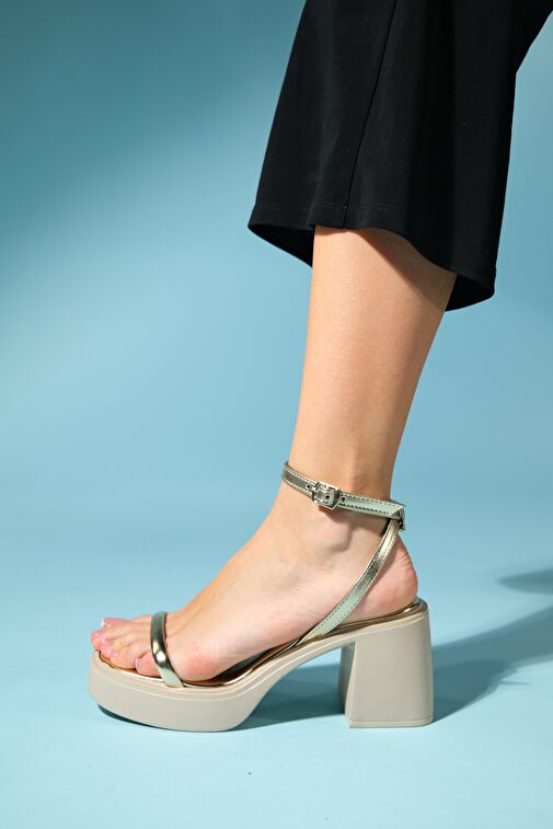 CERMEN Altın Kadın Platform Topuklu Sandalet - Görsel 7