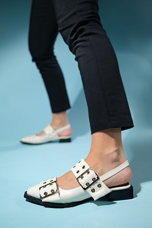 PALOMA Ekru Cilt Altın Tokalı Kadın Sandalet - Görsel 5