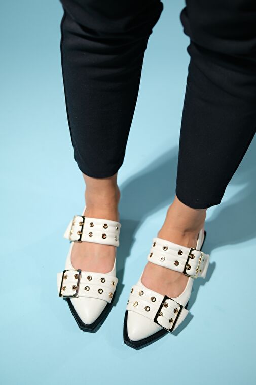 PALOMA Ekru Cilt Altın Tokalı Kadın Sandalet - Görsel 6