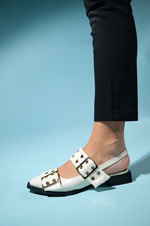 PALOMA Ekru Cilt Altın Tokalı Kadın Sandalet - Görsel 7