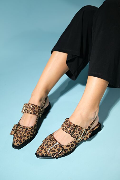 PALOMA Siyah Sarı Desenli Altın Tokalı Kadın Sandalet - Görsel 3