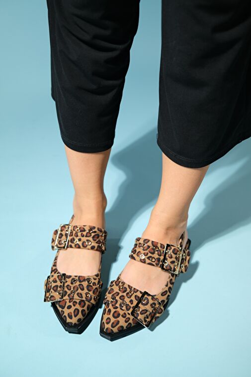 PALOMA Siyah Sarı Desenli Altın Tokalı Kadın Sandalet - Görsel 4