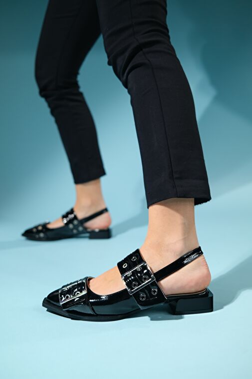 PALOMA Siyah Rugan Gümüş Tokalı Kadın Sandalet - Görsel 5