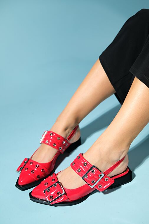 PALOMA Kırmızı Rugan Gümüş Tokalı Kadın Sandalet - Görsel 2