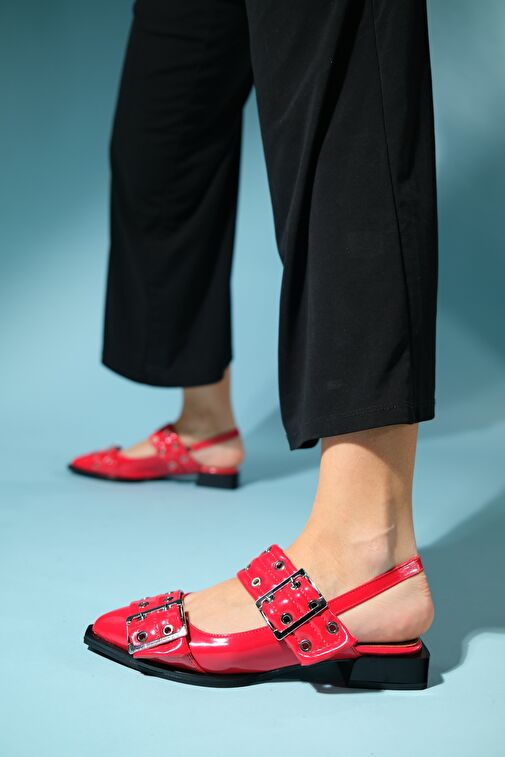 PALOMA Kırmızı Rugan Gümüş Tokalı Kadın Sandalet - Görsel 3