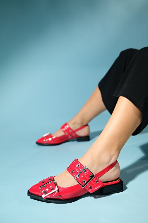 PALOMA Kırmızı Rugan Gümüş Tokalı Kadın Sandalet - Görsel 4