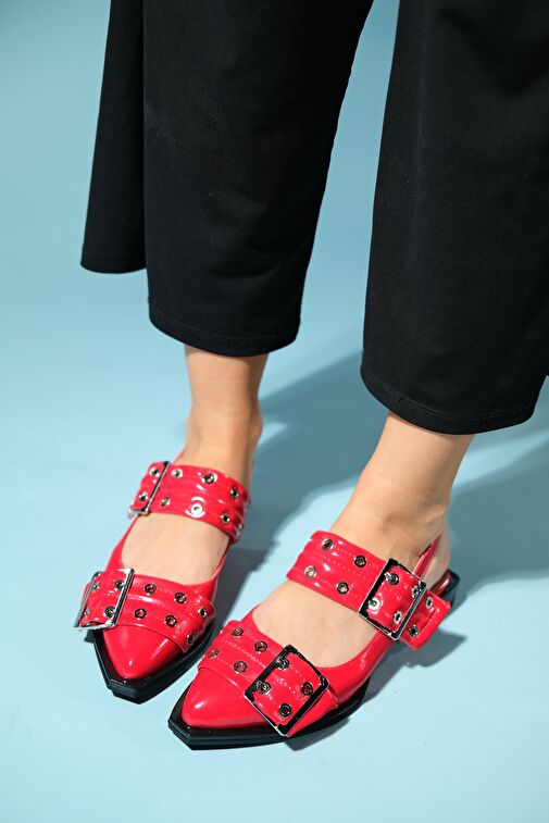 PALOMA Kırmızı Rugan Gümüş Tokalı Kadın Sandalet - Görsel 5