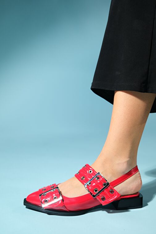 PALOMA Kırmızı Rugan Gümüş Tokalı Kadın Sandalet - Görsel 6