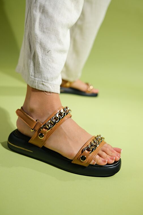 Luvi Shoes Siyah-Sarı Kadın Sandalet 25-1056 - Görsel 5