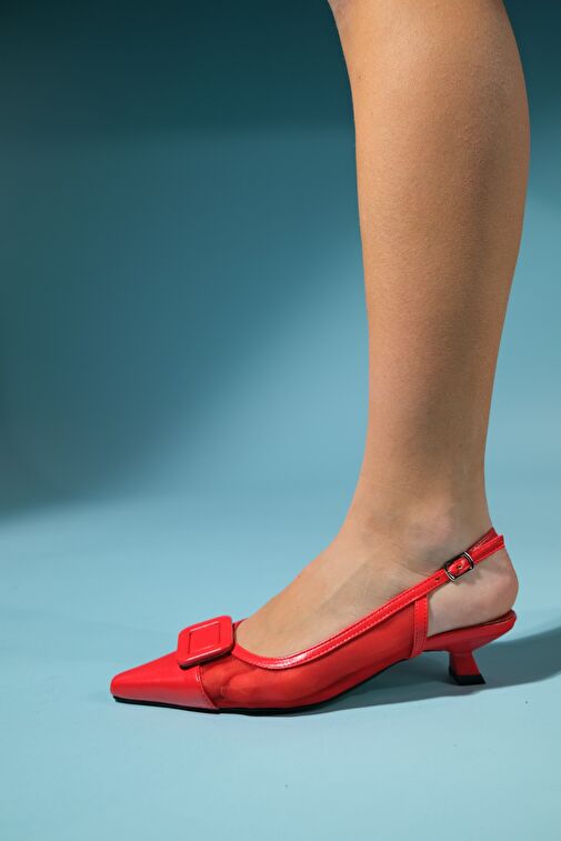 AMORA Kırmızı Tokalı Kadın Kısa Topuklu Ayakkabı - Görsel 6