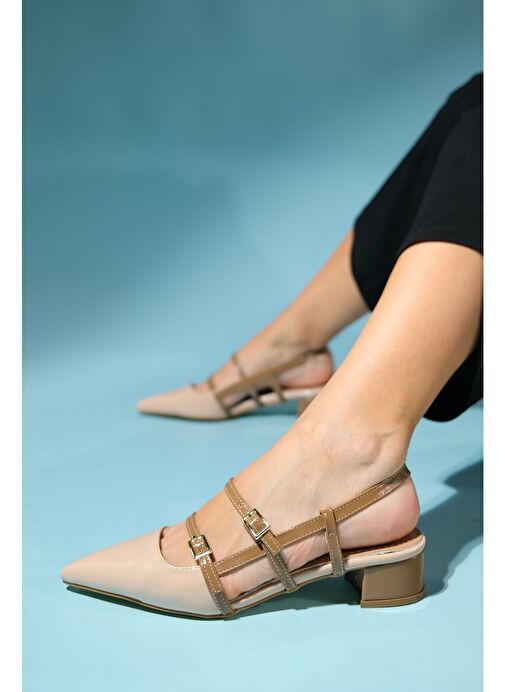 CENOVA Bej-Kahve Rugan Kadın Topuklu Sandalet - Görsel 2