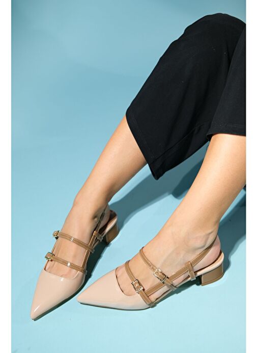 CENOVA Bej-Kahve Rugan Kadın Topuklu Sandalet - Görsel 3