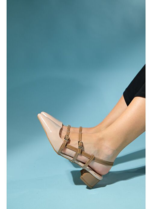 CENOVA Bej-Kahve Rugan Kadın Topuklu Sandalet - Görsel 4