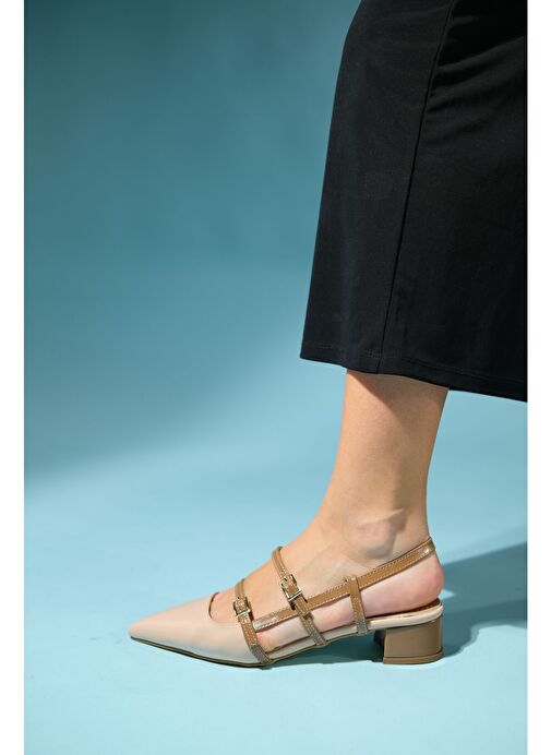 CENOVA Bej-Kahve Rugan Kadın Topuklu Sandalet - Görsel 5