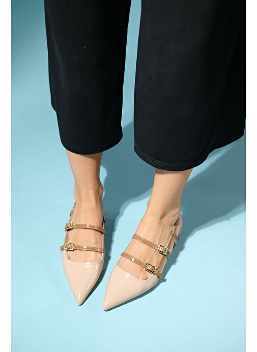 CENOVA Bej-Kahve Rugan Kadın Topuklu Sandalet - Görsel 7