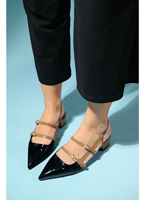 CENOVA Siyah-Kahve Rugan Kadın Topuklu Sandalet - Görsel 3