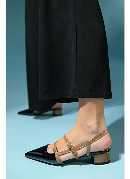 CENOVA Siyah-Kahve Rugan Kadın Topuklu Sandalet - Görsel 5