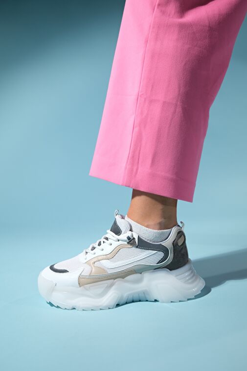 Luvi Shoes Beyaz-Gri Kadın Sneaker 210-60124 - Görsel 5