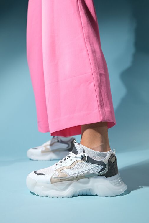 Luvi Shoes Beyaz-Gri Kadın Sneaker 210-60124 - Görsel 3