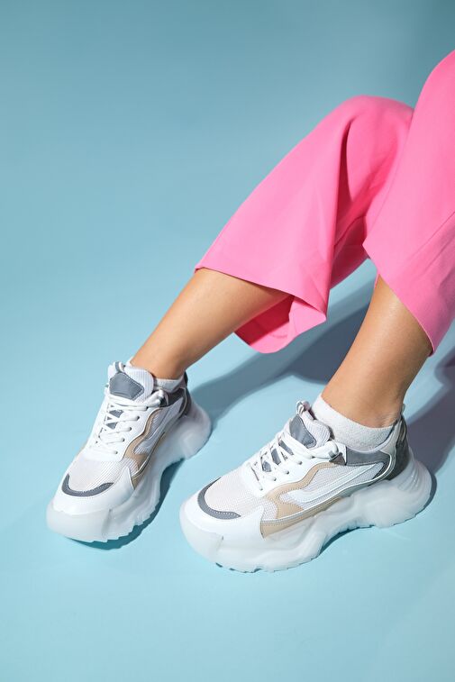 Luvi Shoes Beyaz-Gri Kadın Sneaker 210-60124 - Görsel 6