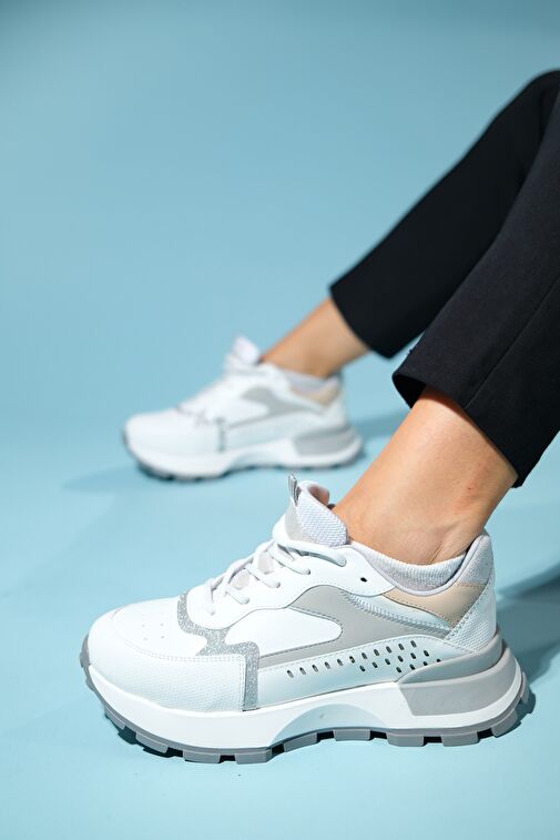 BLAJ Beyaz Gri Kadın Spor Ayakkabı - Görsel 2