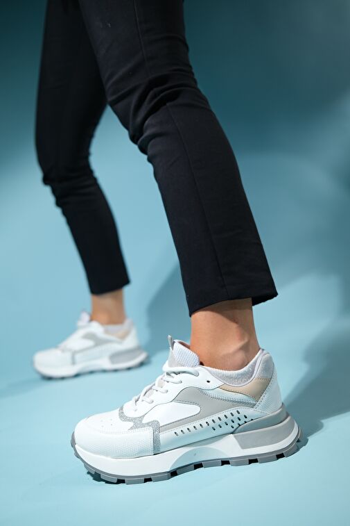 BLAJ Beyaz Gri Kadın Spor Ayakkabı - Görsel 4