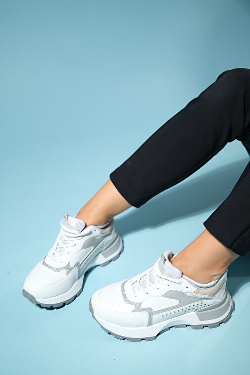 BLAJ Beyaz Gri Kadın Spor Ayakkabı - Görsel 7