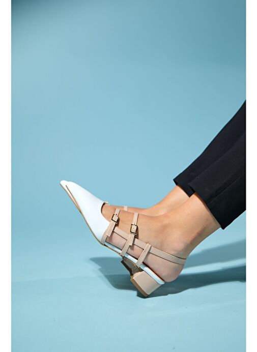 CENOVA Beyaz-Bej Rugan Kadın Topuklu Sandalet - Görsel 4