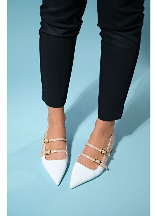 CENOVA Beyaz-Bej Rugan Kadın Topuklu Sandalet - Görsel 6