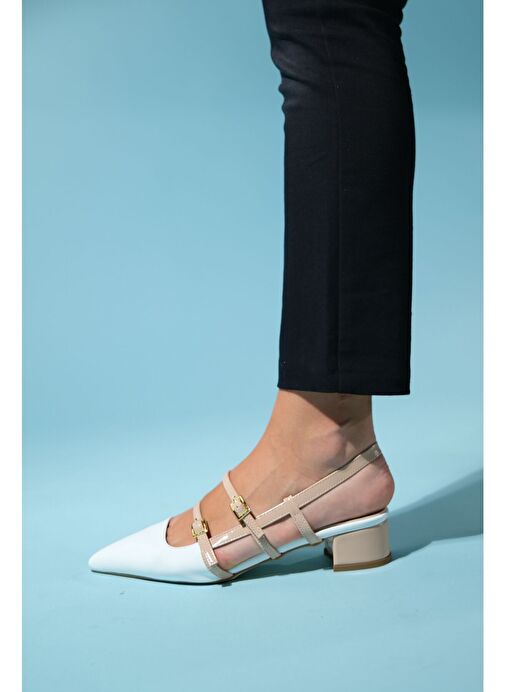 CENOVA Beyaz-Bej Rugan Kadın Topuklu Sandalet - Görsel 7