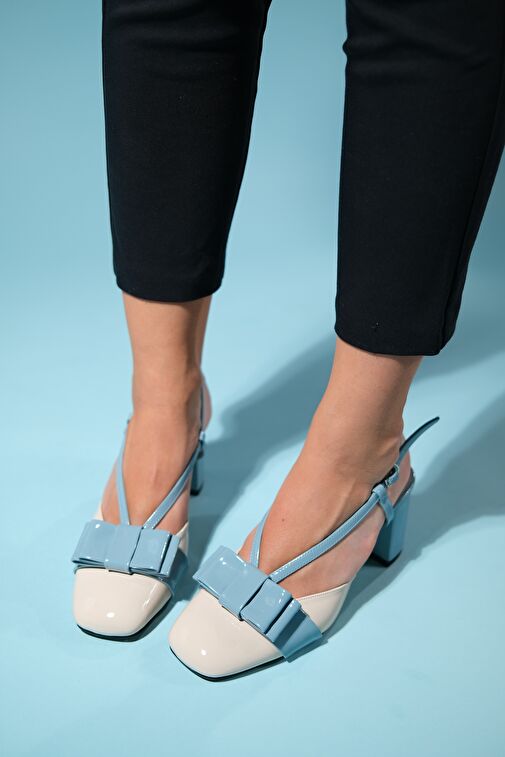 Luvi Shoes Mavi-Bej Kadın Rugan Topuklu Ayakkabı 124-6886 - Görsel 2