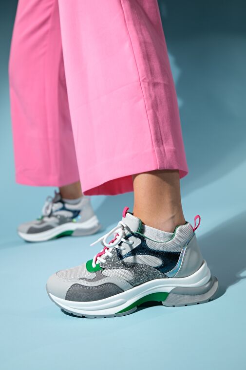 Luvi Shoes Beyaz-Gri Kadın Sneaker 98-30162 - Görsel 6