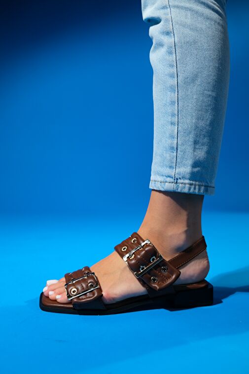 Luvi Shoes Siyah-Sarı Kadın Sandalet 25-002 - Görsel 4