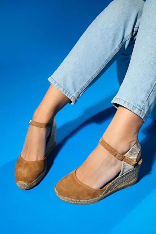 Luvi Shoes Kot Mavi Kadın Süet - Hasır Topuklu Sandalet 170-5001 - Görsel 3
