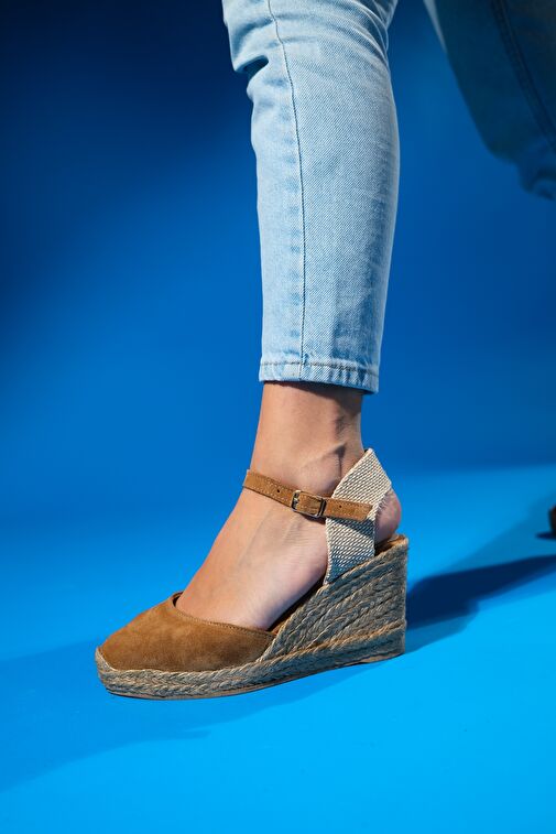 Luvi Shoes Kot Mavi Kadın Süet - Hasır Topuklu Sandalet 170-5001 - Görsel 7