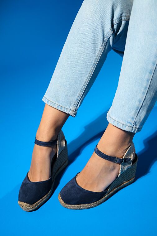 SİNTA Kot Mavi Süet Deri Kadın Topuklu Sandalet - Görsel 3